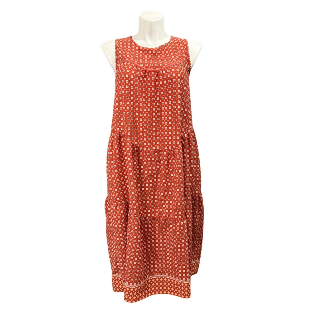 Max Studio Womens Rust Orange Geometric Floral Tiered Midi Dress Size M